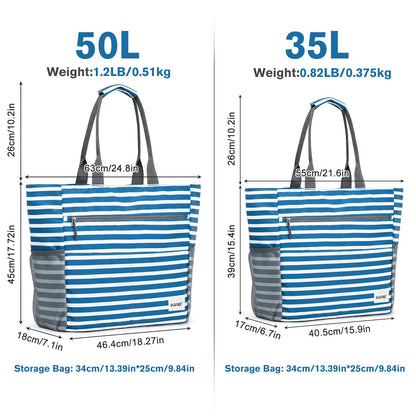 G4Free Beach Bag, Waterproof Sandproof Beach Tote Bag,50L Large Capacity Foldable for Women, Personalized Gifts for Her,Navy Stripe