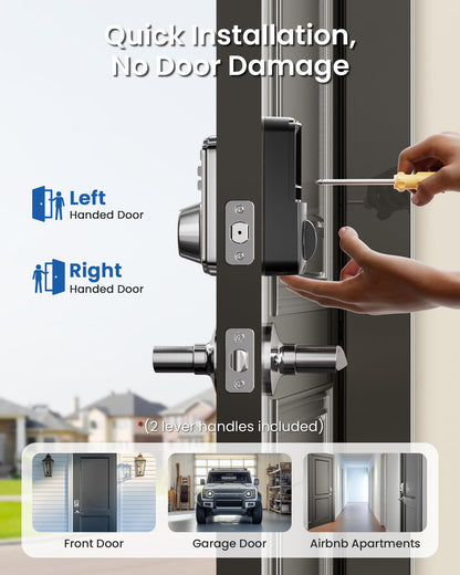 Veise Keyless Entry Door Lock with 2 Lever Handles - Electronic Keypad Deadbolt, Easy Installation Digital Smart Front Door Lock Set, Satin Nickel