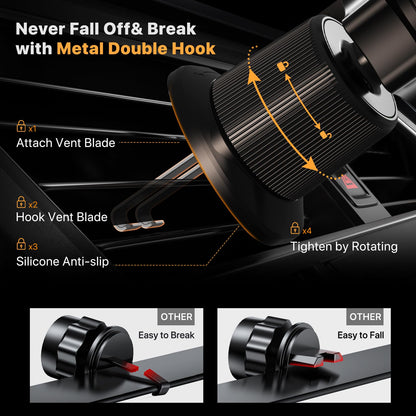 Miracase Phone Holders for Your Car with Metal Hook Clip, Air Vent Cell Phone Stand Car Mount, Universal Automobile Cradle Fit for iPhone Android and All Smartphones, Dark Black