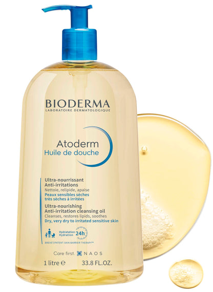 Bioderma Atoderm Shower Oil, Cleansing Oil For Face & Body, Nourishing Cleansing Oil For Dry to Atopic Sensitive Skin For Softer & Smooth Skin For Your Whole Family