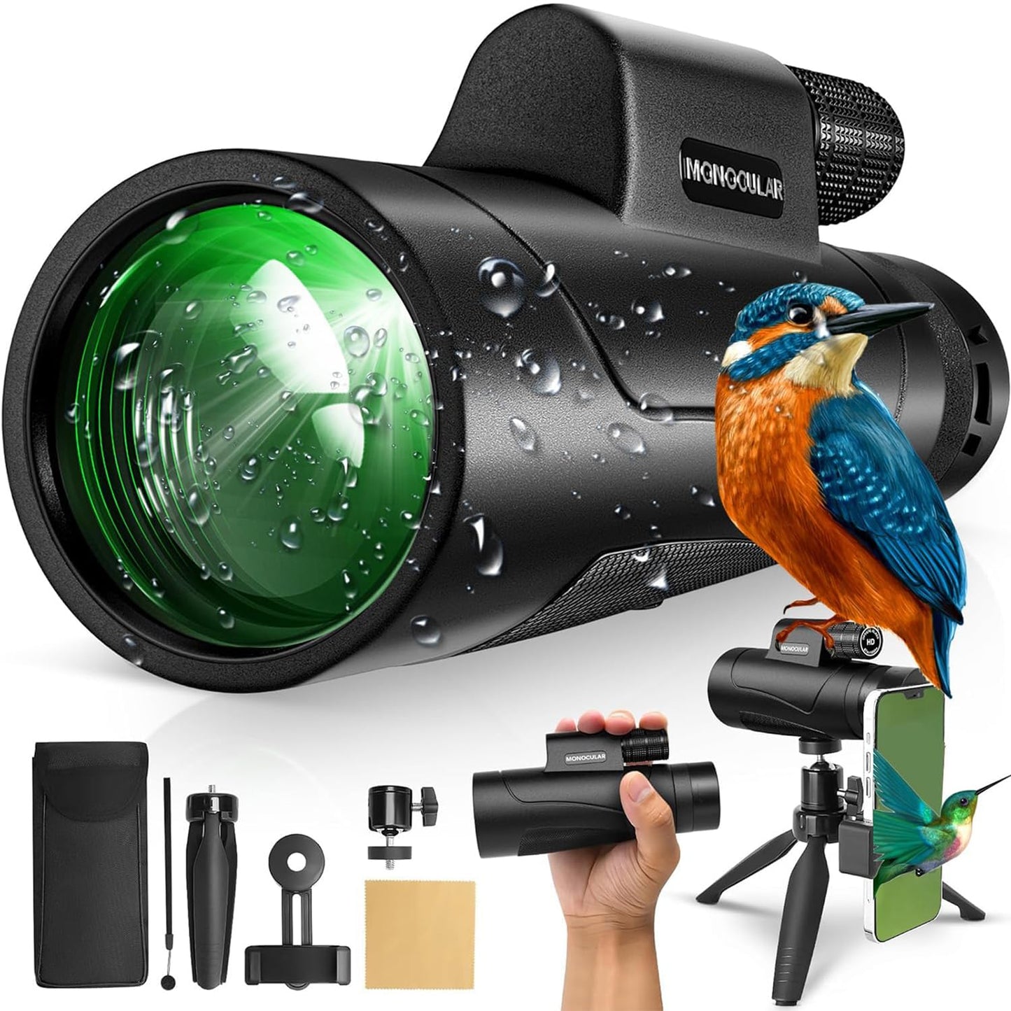 80x100 Monocular Telescope High Powered for Smartphone High Definition Monoculars for Adults with Adapter/Tripod for Bird Watching Hiking Hunting Camping Traveling Outdoor Wildlife-2025 Update