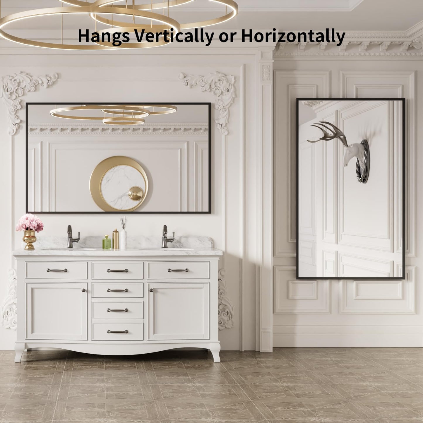 LOAAO 60"X30" Black Rectangle Bathroom Mirror Wall, Matte Black Aluminum Alloy Frame, Tempered Glass, Hangs Vertically or Horizontally, Easy to Install