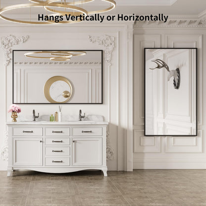 LOAAO 60"X30" Black Rectangle Bathroom Mirror Wall, Matte Black Aluminum Alloy Frame, Tempered Glass, Hangs Vertically or Horizontally, Easy to Install