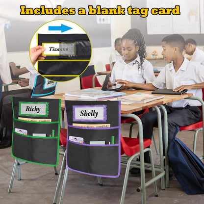AZKAQA 12 Pack Classroom Chair Pockets 19x16.8 Inch Chairback Buddy Pocket Chart Seat Back Organizer Student Storage with Lable Slot for Classroom Kindergarten School Home