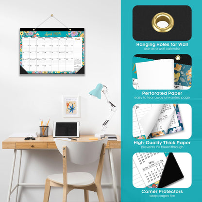 Desk Calendar 2025-2026, 21 Months Calendar Runs from April 2025 to December 2026 - Large 17" x 12" Desktop/Wall Monthly Calendar for Home School, or Office - Floral Pattern