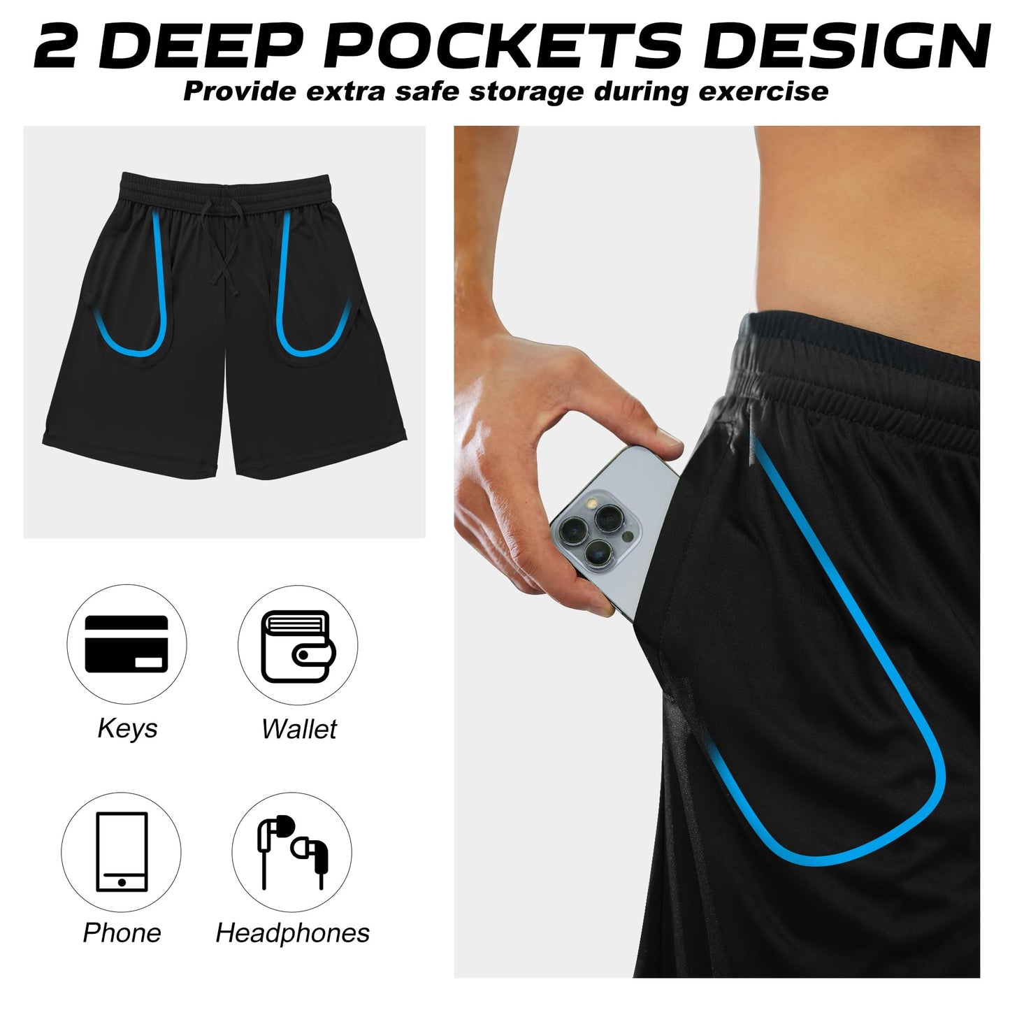 BALENNZ Athletic Shorts for Men with Pockets and Elastic Waistband Quick Dry Activewear