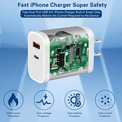 Fast Charger iPhone,Dual Port A/C iPhone Charger Fast Charging Block,2Pack Super Quick Double Apple iPhone Wall Charger Power Adapter 10FT USB C to Lightning Cable for iPhone 14/13/12/11/ProMax/XS/XR