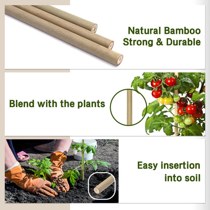 Plant Stakes,18 Inches Natural Garden Bamboo Sticks,BOVITRO 20Pcs Plant Support Stakes for Tomatoes,Beans,Vegetable and Potted Plants