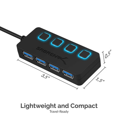 SABRENT 4-Port USB 3.0 Hub with Individual LED Power Switches - Slim, Portable Design - 2 Ft Cable - Fast Data Transfer - Compatible with Mac & PC (HB-UM43)