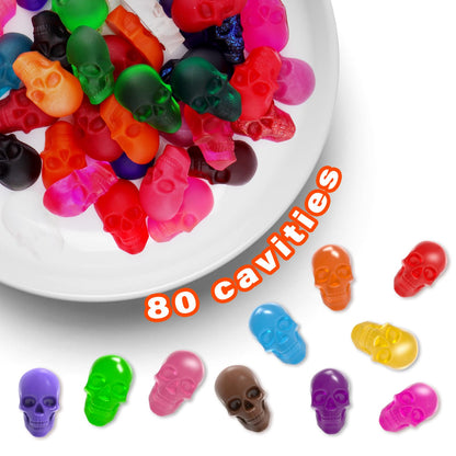 BUSOHA Gummy Skull Candy Molds Silicone, 2 Pack 40 Cavity Non-Stick Skull Silicone Molds with 1 Droppers for Chocolate, Candy, Jelly, Ice Cube, Dog Treats