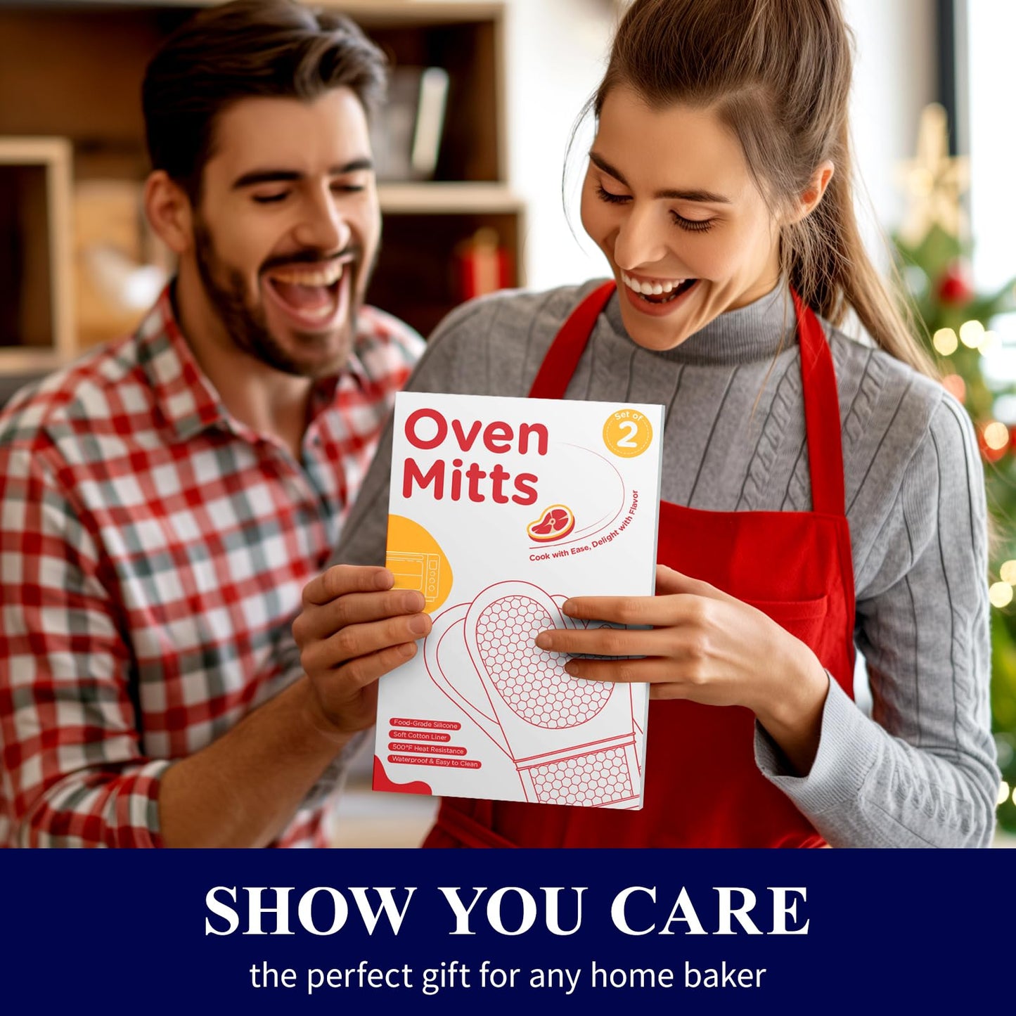 Kitsure Silicone Oven Mitts, Set of 2, Heat Resistant, Oven Gloves with Soft Lining, Non-Slip Kitchen Essentials, Kitchen Gadgets, Apartment Essentials, Great Gift for Cooking, Baking, Black