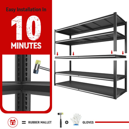 REIBII 78" H Garage Shelving, Storage Shelves Heavy Duty Load 3000LBS, Adjustable Heavy Duty Shelving, 5 Tier Metal Shelving Unit for Storage Rack, Basement, 55" W x 26" D x 78" H, Black