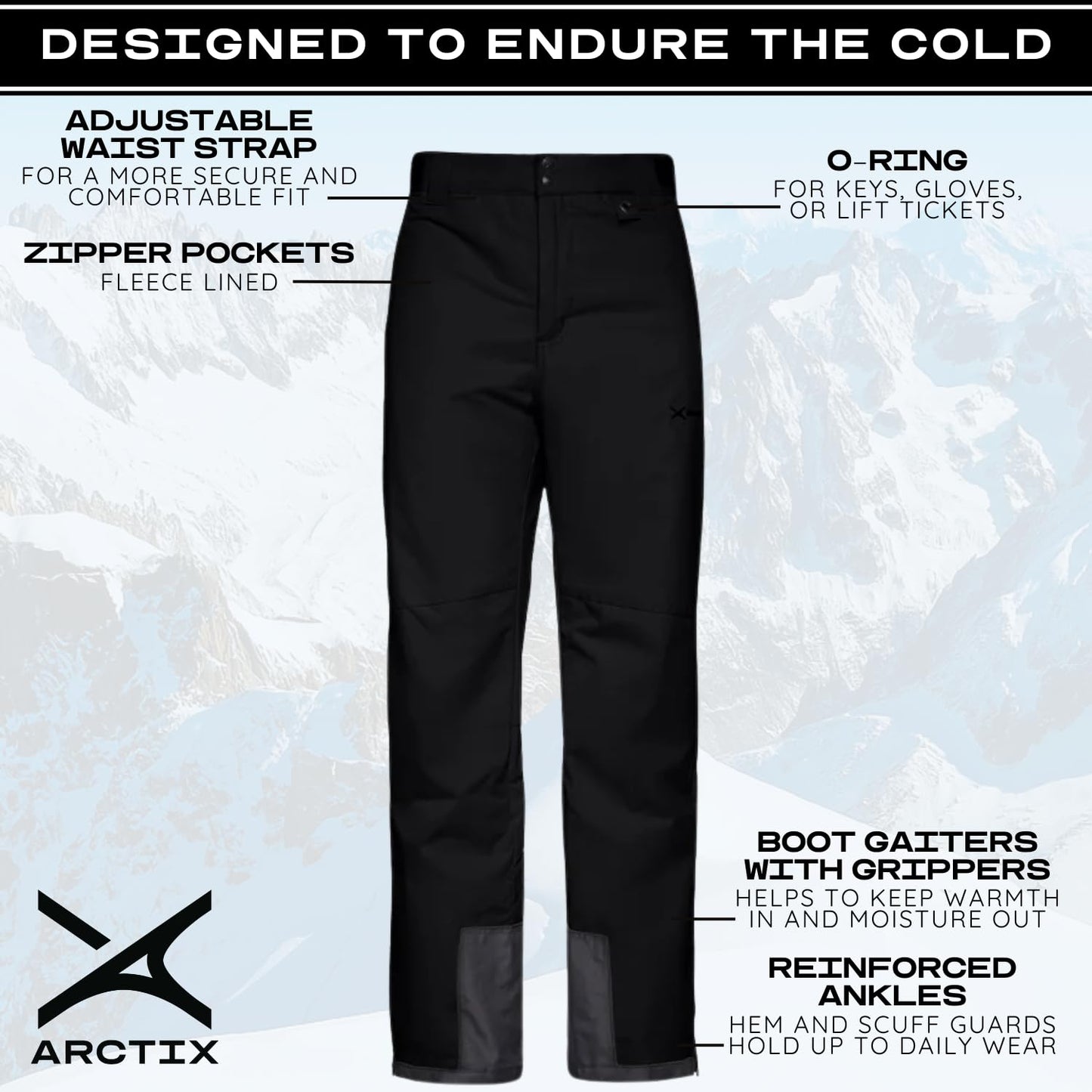 Arctix Men's Essential Snow Pants, Black, Medium