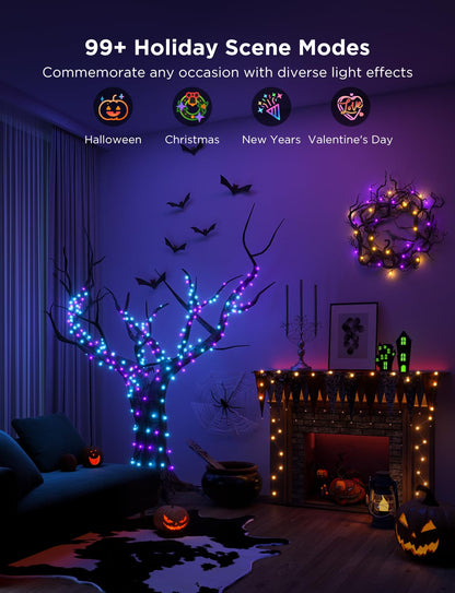 Govee Christmas Lights 33ft, Smart RGBIC Halloween Lights App-Controlled, 125+ Scene Modes, IP65 Waterproof, Sync with Music, Works with Alexa, String Lights for Christmas Halloween Decorations