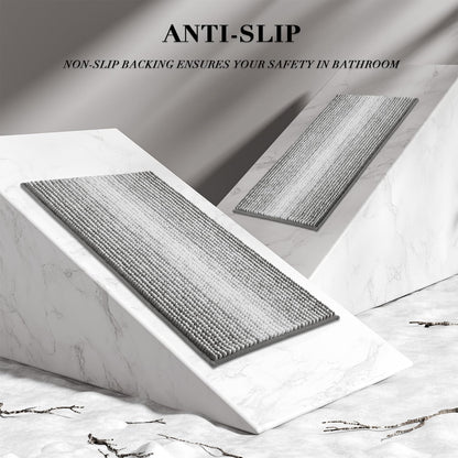 BSICPRO Bathroom Rugs and Mats Sets, 2 Piece Thick Absorbent Chenille Bath Mat Rug Set Non Slip, Soft Shaggy Bath Room Floor Mats for Bathroom, Machine Washable (Gray, 24" x 70" Plus 20" x 32")