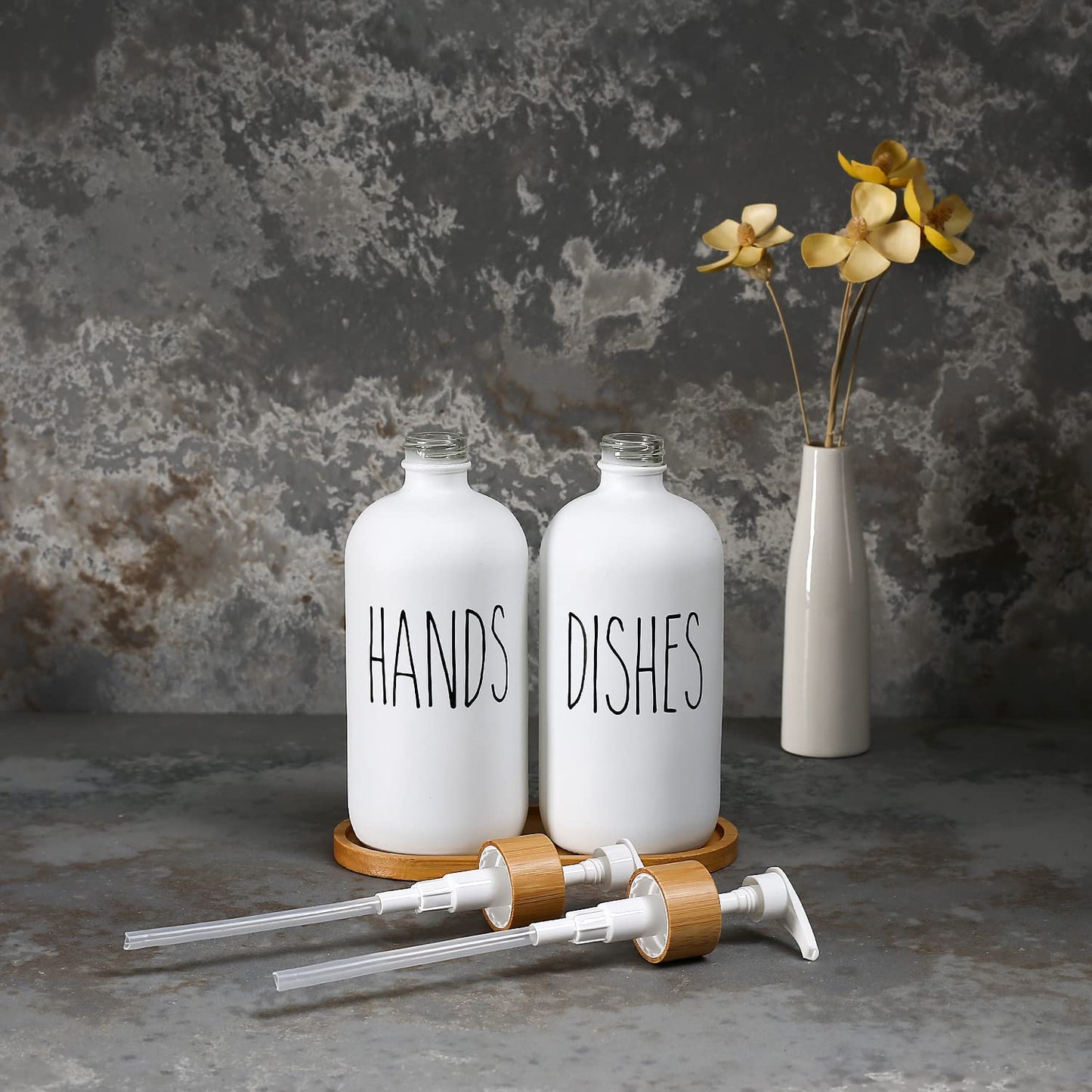 MOMEEMO White Soap Dispenser Set, Contains Hand and Dish Soap Dispenser, Suitable for Kitchen Decor. (White)