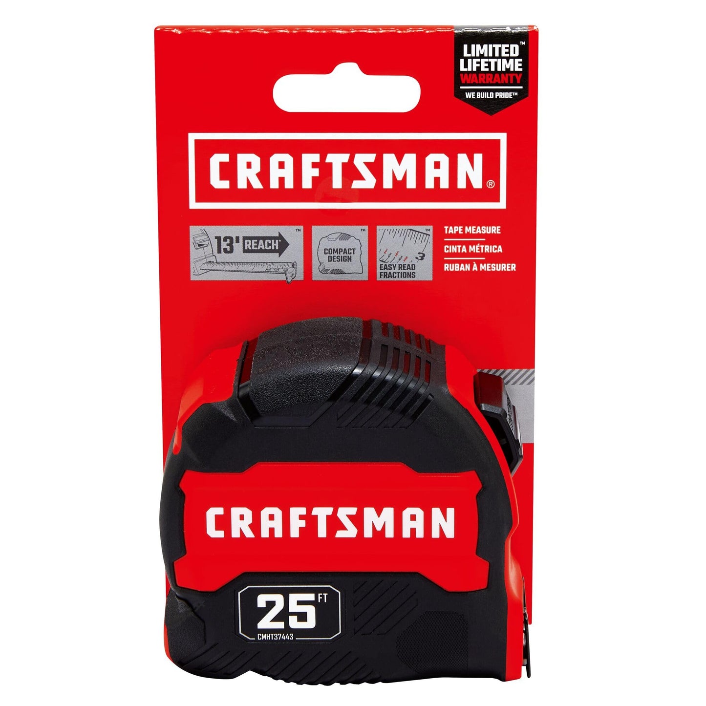 CRAFTSMAN 25-Ft Tape Measure with Fraction Marketing, Retractable, Manual-Locking Blade (CMHT37443S)