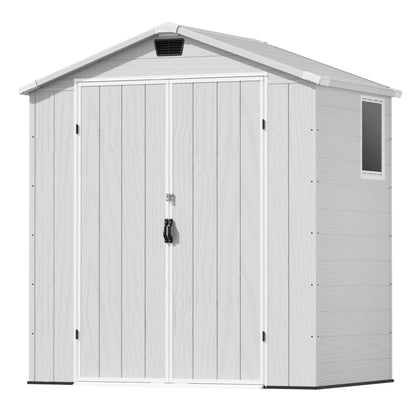Patiowell 6 x 4 FT Plastic Outdoor Storage Shed with Floor, Resin Outside Tool Shed with Window and Lockable Door for Garden, Backyard, Tool Storage Use, Easy to Install, Light Grey