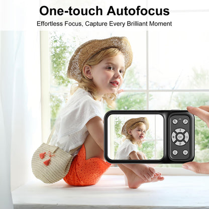 QUOLODOO Digital Camera, 4K 64MP Dual Screens Camera, 18X Zoom, Point and Shoot Digital Camera with 64GB TF Card & 2 Batteries, Portable Rechargeable Small Camera for Kids Teens Adult, Black