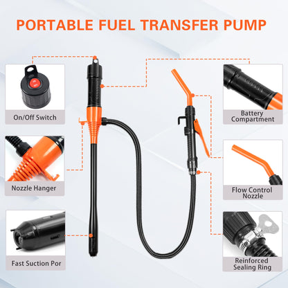 BOLCOWE Portable Power Battery Pump, Battery Powered Siphon Fuel Transfer Pump, Transfer Pump for Gasoline, Fuel Oil, Diesel, Water, Battery Fuel Transfer Pump suitable for Garages and Shops (Orange)