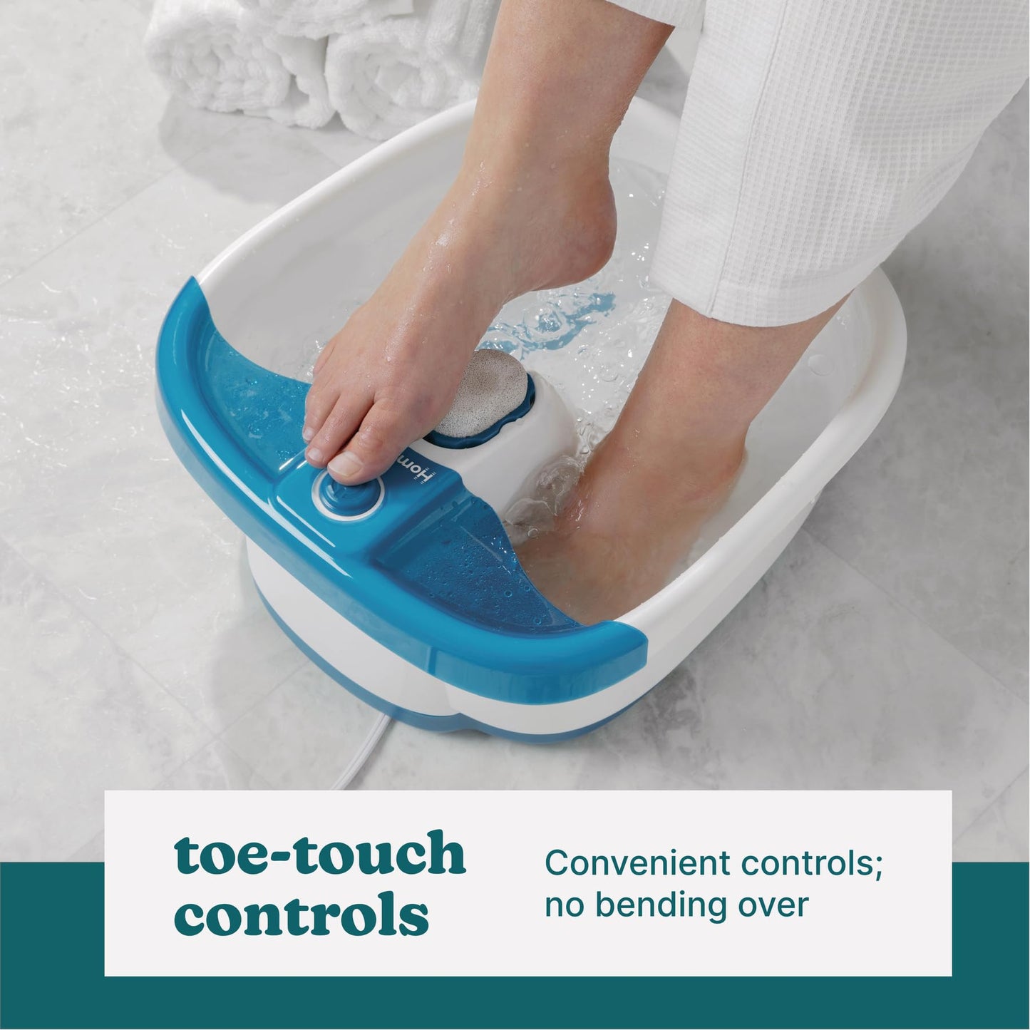 Homedics Bubble Mate Foot Spa, Toe Touch Controlled Foot Bath with Invigorating Bubbles and Splash Proof, Raised Massage Nodes and Removable Pumice Stone