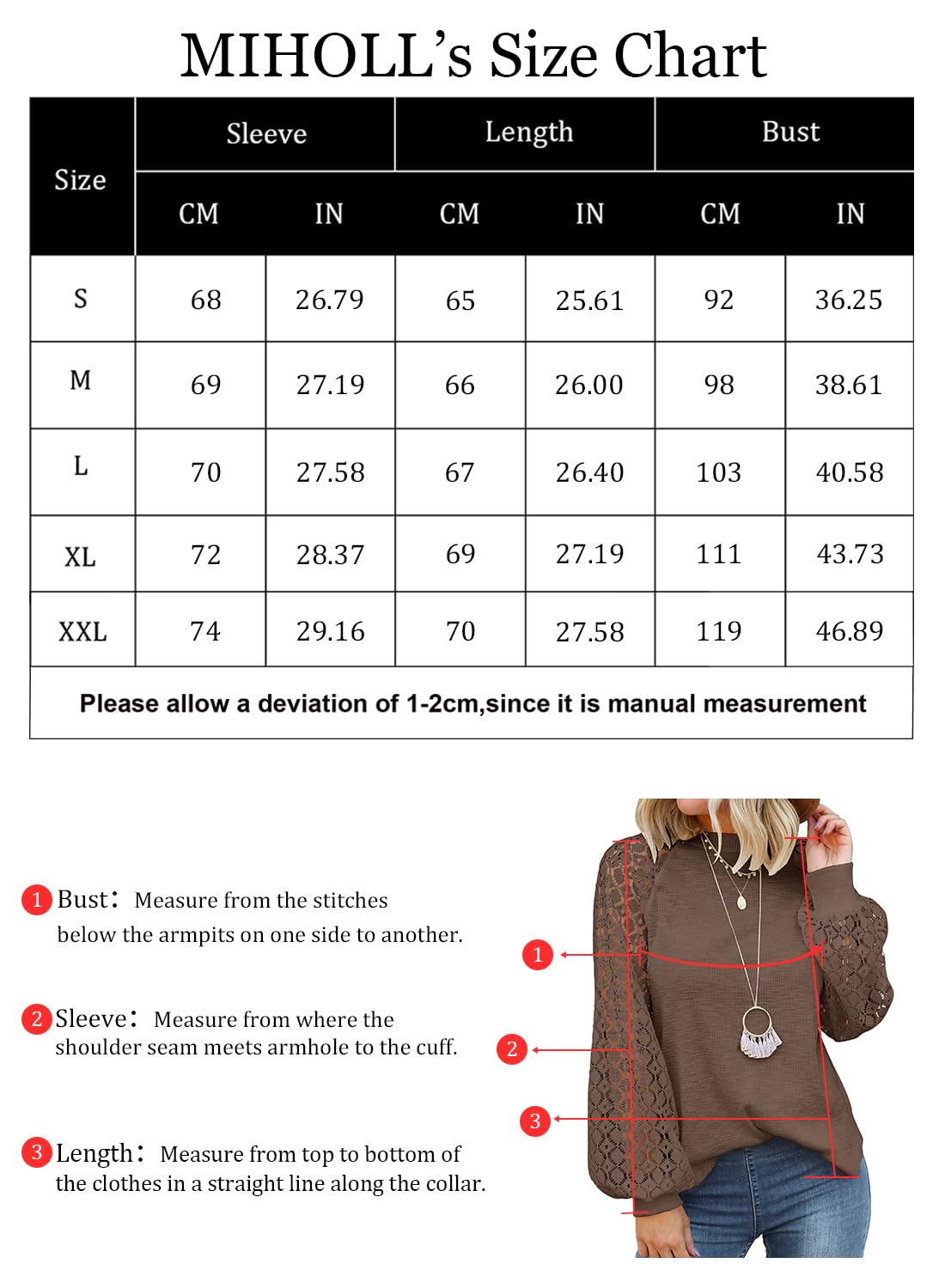 MIHOLL Women’s Long Sleeve Tops Lace Casual Loose Blouses T Shirts