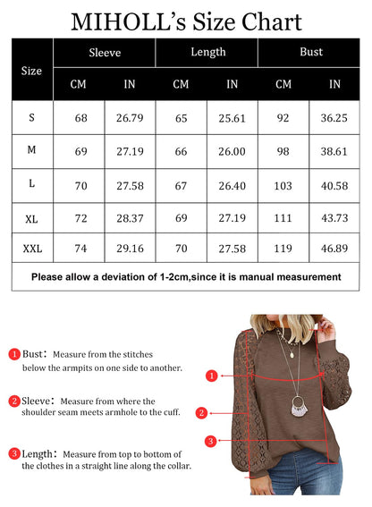 MIHOLL Women’s Long Sleeve Tops Lace Casual Loose Blouses T Shirts