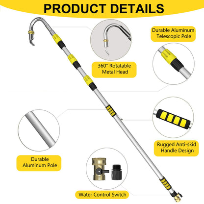 SISUPASSIE 24FT Reach Gutter Cleaning Tools from Ground, Telescopic Rain Gutter Cleaners Tool with Quick Connect Adapter and Heavy Duty Wand for 2nd Story House