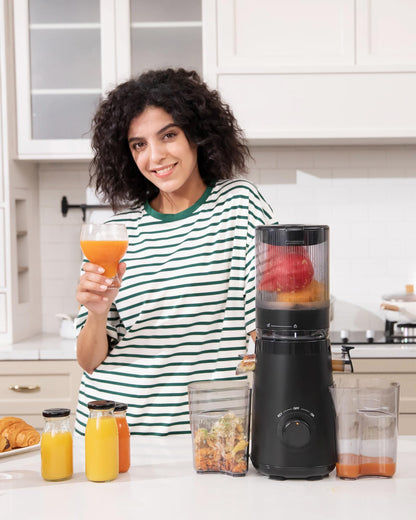 TUUMIIST Juicer Machines, Cold Press Juicer with 5.3" Extra Large Feed Chute Fit Whole Fruits & Vegetables Easy to Clean, High Juice Yield, BPA Free (Black)