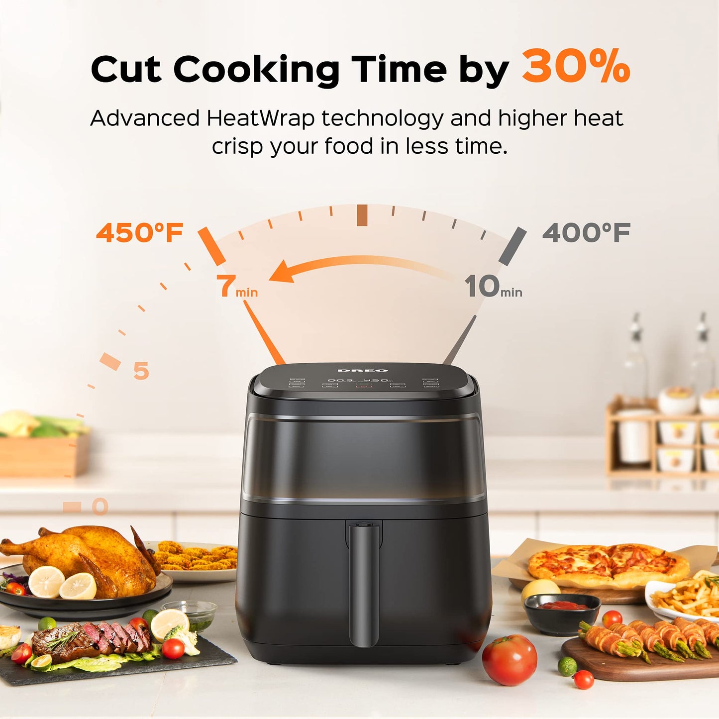 Dreo Air Fryer Pro Max, 6.8QT, 11-in-1 Digital Air Fryer Oven Cooker with Visible Window, 100 Recipes, Supports Customerizable Cooking, 100℉ to 450℉, LED Touchscreen, Easy to Clean, Shake Reminder