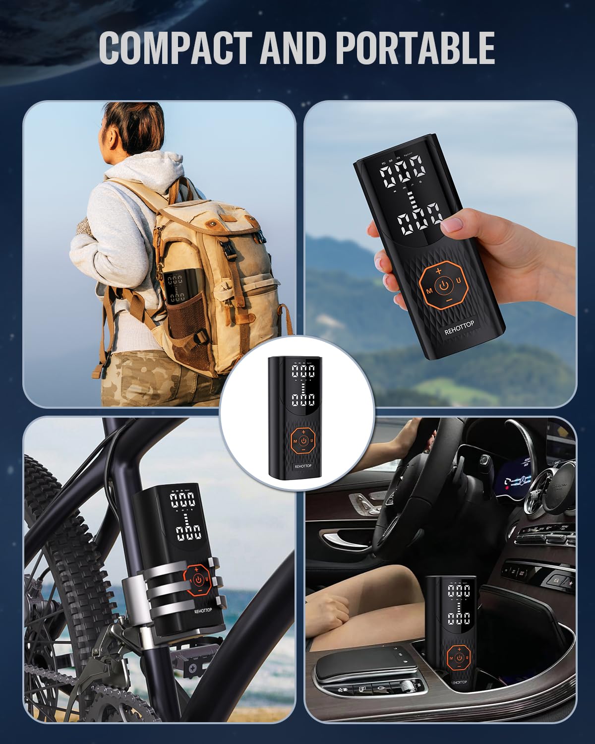 Tire Inflator Portable Air Compressor, 160PSI Air Pump for Car Tires, 5X Faster Inflation Air Compressor with Tire Gauge Pressure, Tire Pump with LED for Car, Motorcycle, Bicycle and Ball