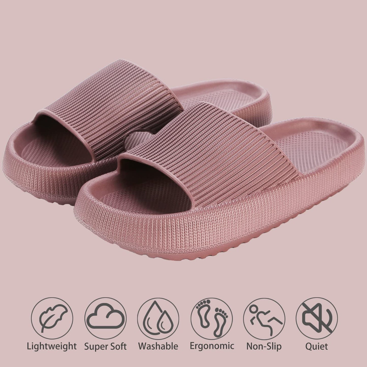 rosyclo Cloud Slippers for Women and Men, Massage Pillow Shower Bathroom Non-Slip Open Toe Super Soft Comfy Thick Sole Home House Cloud Cushion Slide Sandals for Indoor & Outdoor Shoes,Wine Red