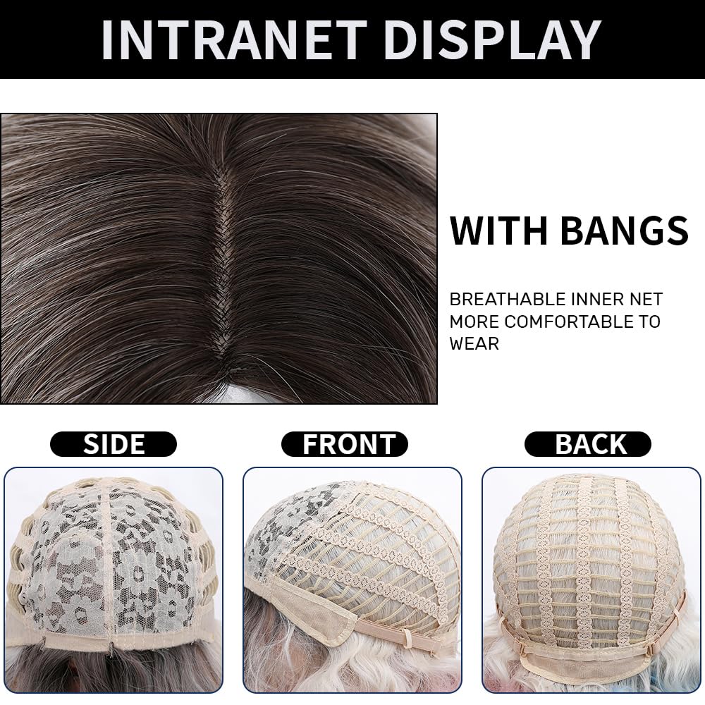 MUPUL Pink And Blue Wig Short Wavy Wig Halloween Costume Wigs For Women