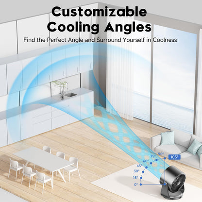 YOSHENMO Table Fans, Quiet Wall-Mounted Desk Fan, Digital Display Rechargeable USB Fan, 105°Tilt, 100 Speeds, Long Lasting Power, Portable Fan for Home Office Kitchen Travel Camping