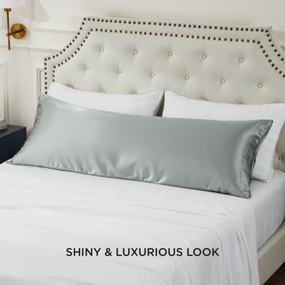 Bedsure Satin Body Pillow Pillowcase - Similar to Silk Body Pillow Cover Case with Envelope Closure,Cooling and Silky Long Pillowcase for Hair and Skin,Grey,20x54 Inches