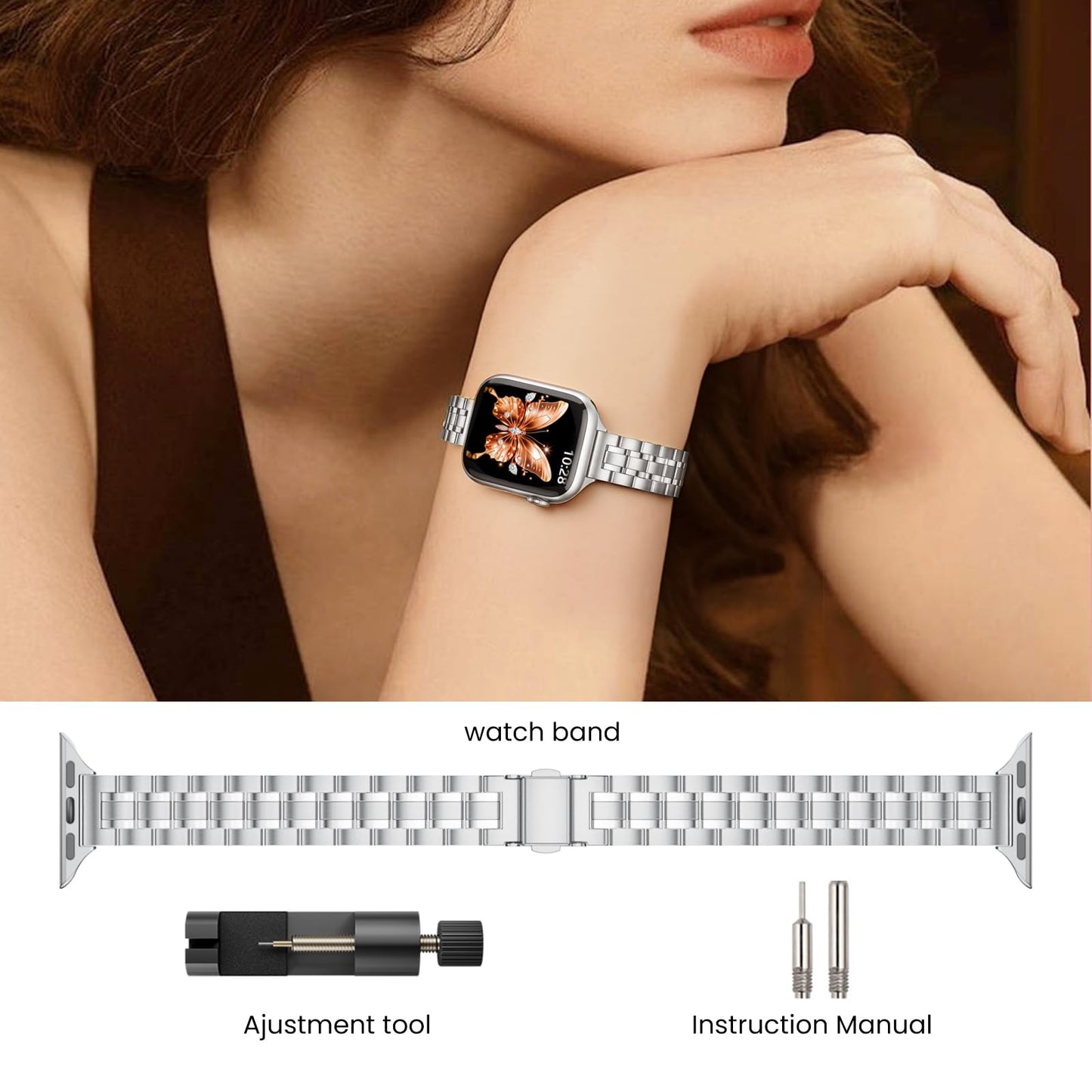 STIROLL Thin Replacement Band Compatible for Apple Watch 49mm 46mm 45mm 44mm 42mm(Series 3 2 1), Stainless Steel Metal Wristband Women Men for iWatch Ultra SE Series 11 10 9 8 7 6 5 4, Silver