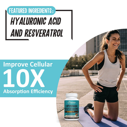 Zeylamum 2400 MG Liposomal Glutathione Softgels, Max Absorption, Active Form L-Glutathione Reduced (GSH), with Hyaluronic Acid, Resveratrol, Master Antioxidants for Brain, Immune System, 120 Softgels