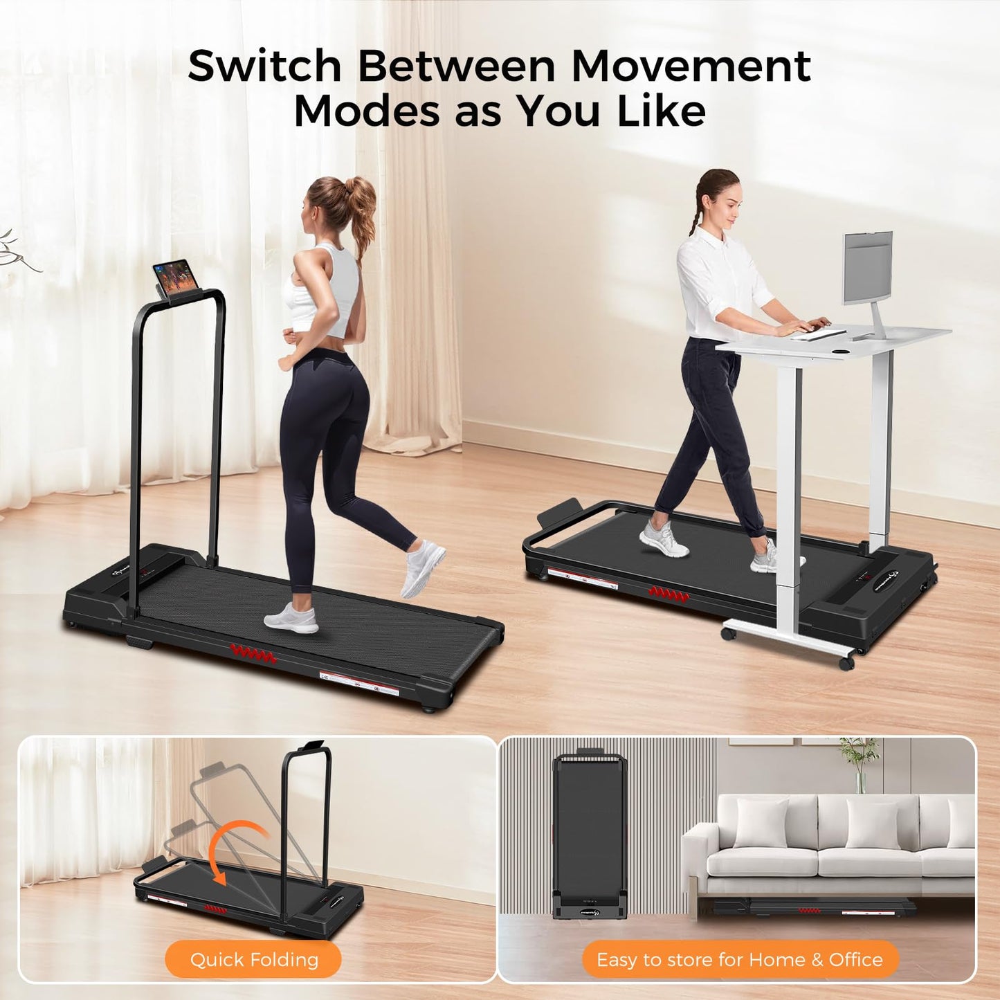ApexNexus Walking Pad Treadmill Under Desk Treadmill for Office Home, 3.0HP Quiet Folding Treadmill with 300 LBS Weight Capacity, Walking Pad with Handle Bar, Portable Treadmill with Remote Control