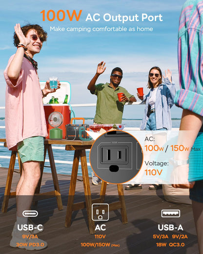 MARBERO Portable Power Station 88.8Wh 150W Peak Camping Portable Power Bank with AC Outlet 110V(2*USB A, 2*USB C, 2*AC) Solar Generator with LED Light for Outdoor Travel Home Emergency Hurricane