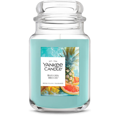 Yankee Candle Large Jar Scented Candle with up to 150 Hour Burn Time, Premium Plant Wax Blend for Consistent Burn, 22 oz Jar Candle with Room Filling Fragrance, Bahama Breeze