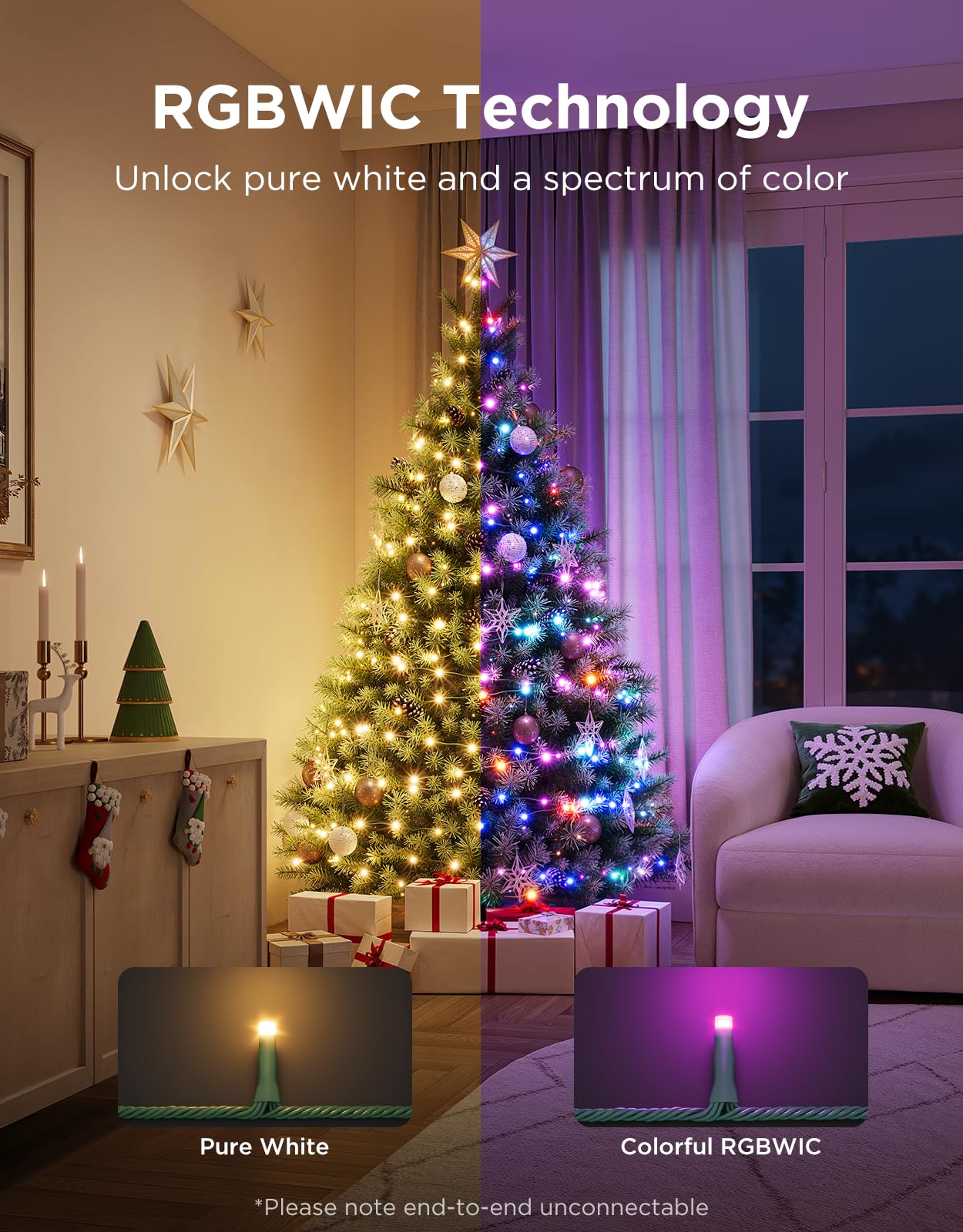 Govee Christmas Sparkle String Lights 99ft, RGBWIC String Lights with 375 Bullet-Head LEDs, App-Controlled, 140+ Scene Modes, Shape Mapping, Music Sync, Works with Alexa, Indoor Holiday Decorations