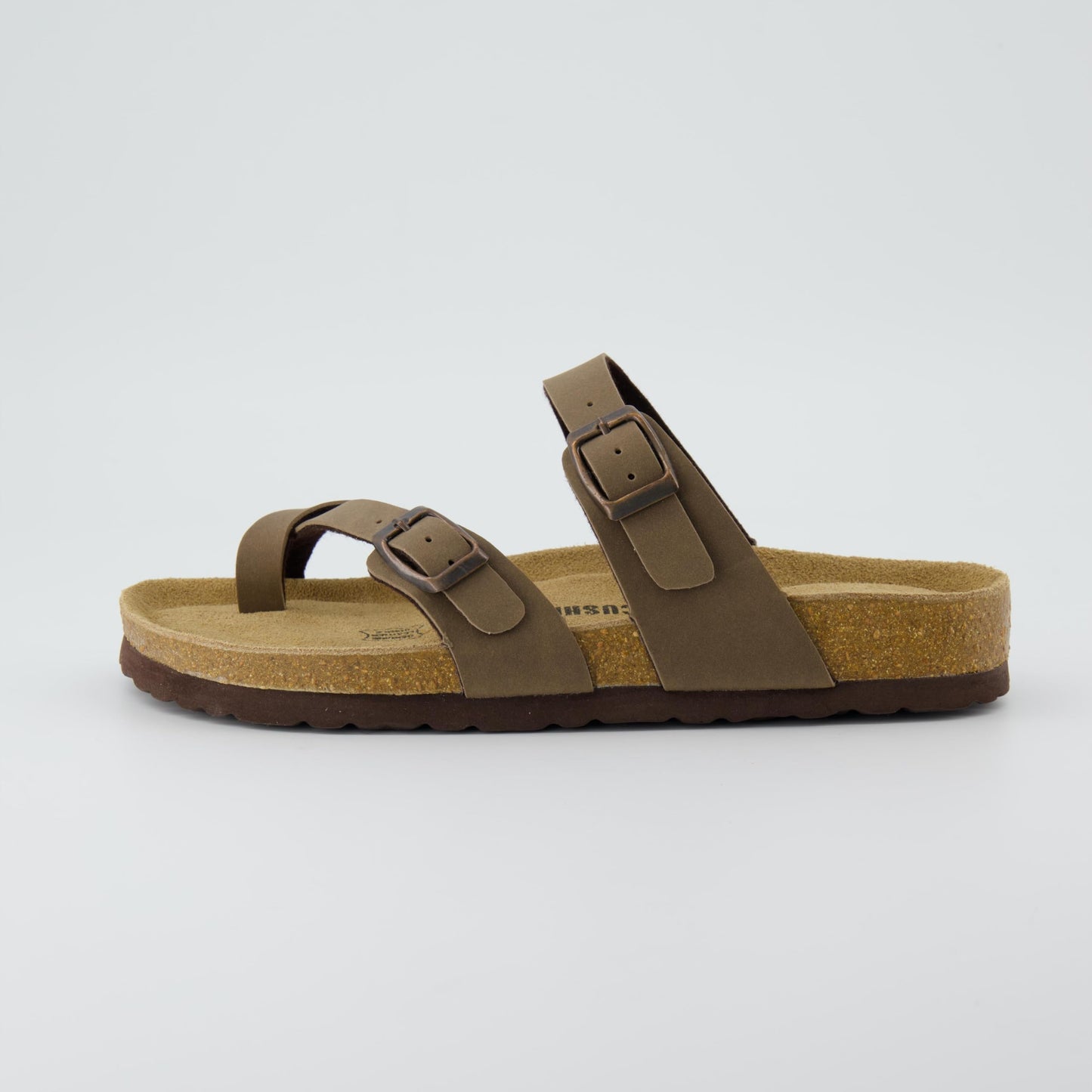 CUSHIONAIRE Luna Cork Footbed Women's Sandals - Comfortable Slip-On Slides with Adjustable Straps & Memory Foam for All-Day Wear | Beach Essential Summer Sandals for Women 2025, BROWN 7.5