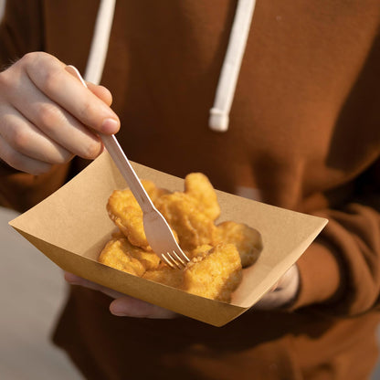 JOLLY CHEF 2lb Paper Food Trays, 250 Pack Disposable Paper Boat, Kraft Serving Boats, Food Holder Trays for Snacks French Fries Nachos Hot Dog Tacos BBQ Party