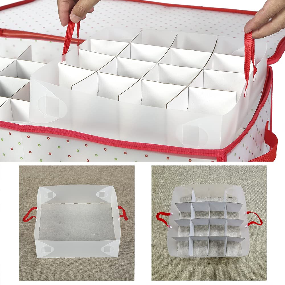 Sattiyrch Plastic Christmas Ornament Storage Box with Dual Zipper Closure - Box Contributes Slots for 128 Holiday Ornaments 3 Inch - Keeps 128 Xmas Holiday Ornaments (128)