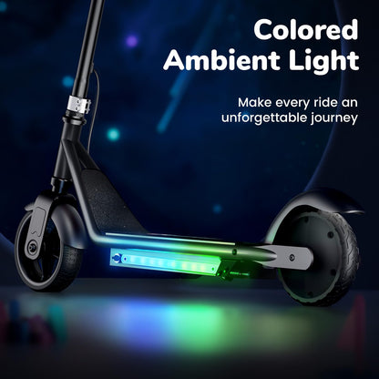 iScooter IK3 Electric Scooter for Kids Ages 6-14, 150W Motor, LED Display, 3 speeds Adjustable, Colorful Lights, Double Brake, Kids Electric Scooter with Magnetic Charging, Present for Kids (Black)