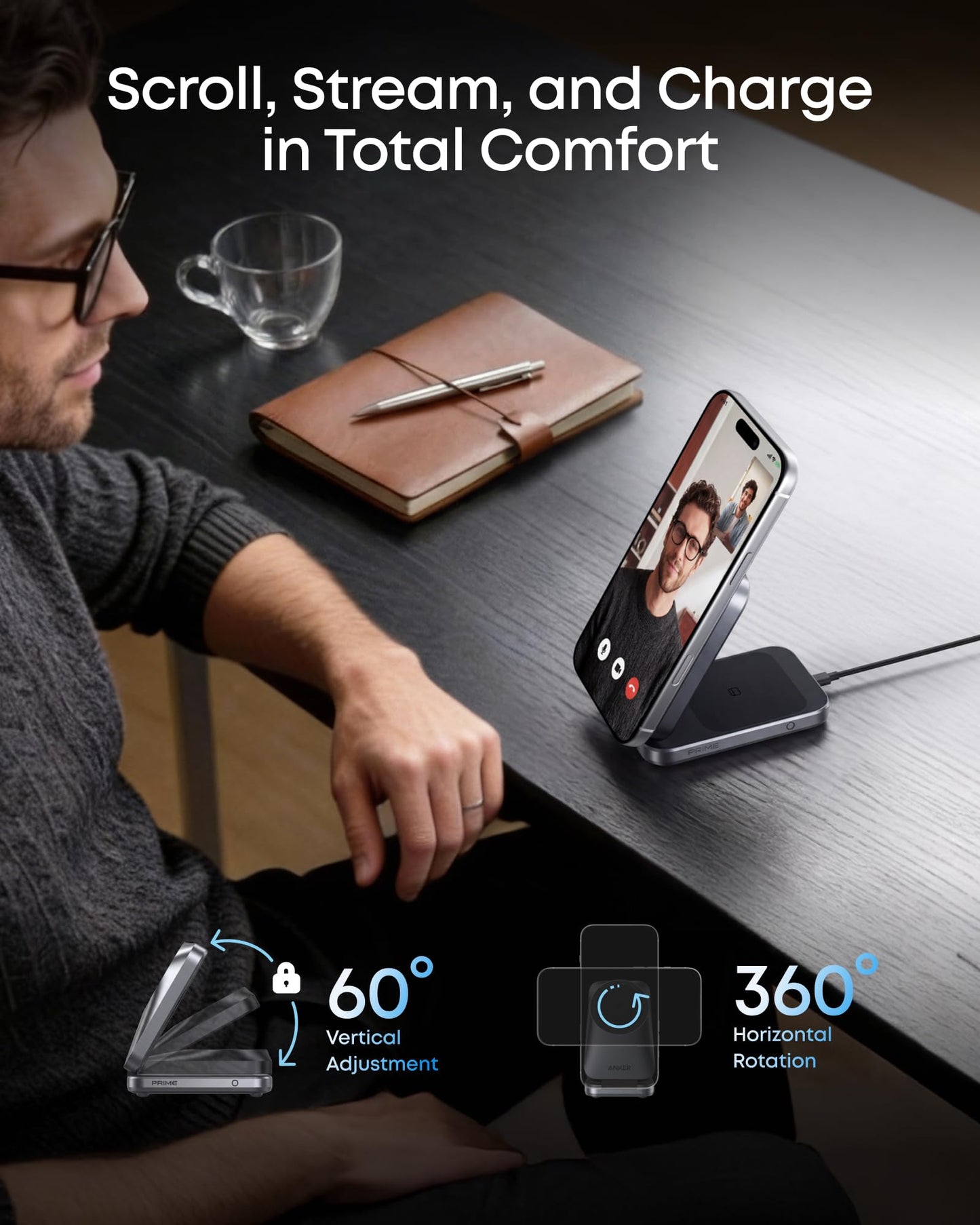 Anker Prime 3-in-1 Wireless Charging Station, MagSafe Charger Stand Compatible, Qi2.2 25W Certified Palm-Sized Foldable Charger for iPhone 17/16, Apple Watch, AirPods (Non-Battery, Adapter Included)