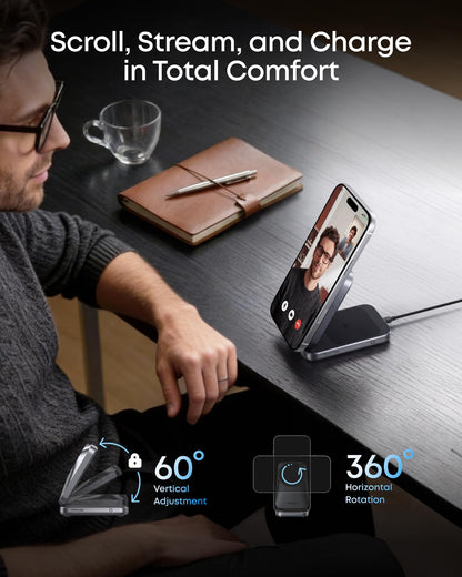 Anker Prime 3-in-1 Wireless Charging Station, MagSafe Charger Stand Compatible, Qi2.2 25W Certified Palm-Sized Foldable Charger for iPhone 17/16, Apple Watch, AirPods (Non-Battery, Adapter Included)