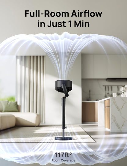 Dreo Fan for Bedroom, 120° Oscillating Standing Fan, Quiet Floor Fan with DC Motor, Pedestal Fan for Room, 9 Speeds, 4 modes, 20dB, 120° Manual Vertical, 37-42" Adjustable Height, 9H Timer, Black