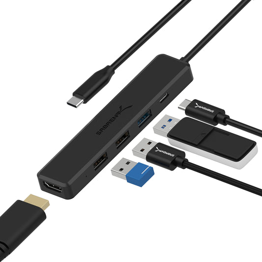 SABRENT Multi-Port USB Type-C Hub with 4k HDMI | Power Delivery (60 Watts) | 1 USB 3.0 Port | 2 USB 2.0 Ports | for PS5, PC, MacBook (HB-TC5P)