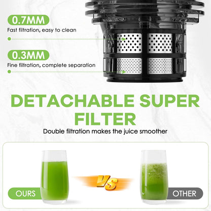 Masticating Juicer, 350W Slow Cold Press Juicer with 5.8" Extra-Large Feeding Chute, Juicer Machines for Whole Fruits and Vegetables, Easy to Clean with Brush